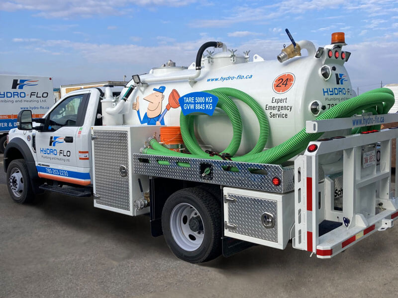 Hydro-Flo truck for sewer drain cleaning in Edmonton, AB