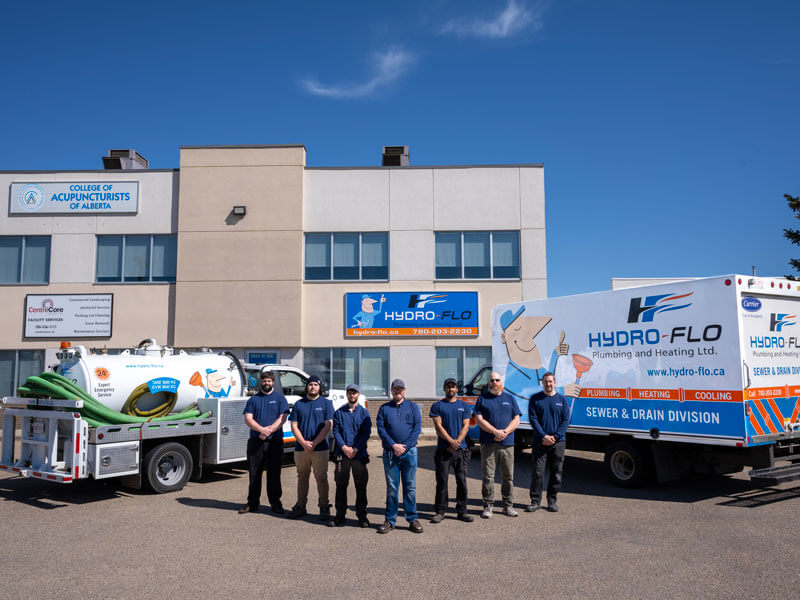 Team members of Hydro-Flo Plumbing & Heating at Hartland Flo, Edmonton, AB