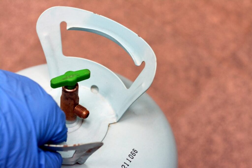 A close-up of R32 refrigerant in Edmonton, AB