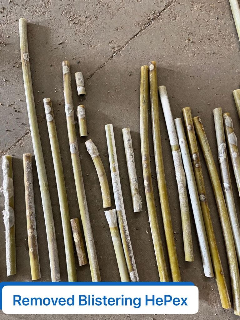 Blistering PEX piping removed from an 18-storey commercial hydronic heating system in Edmonton