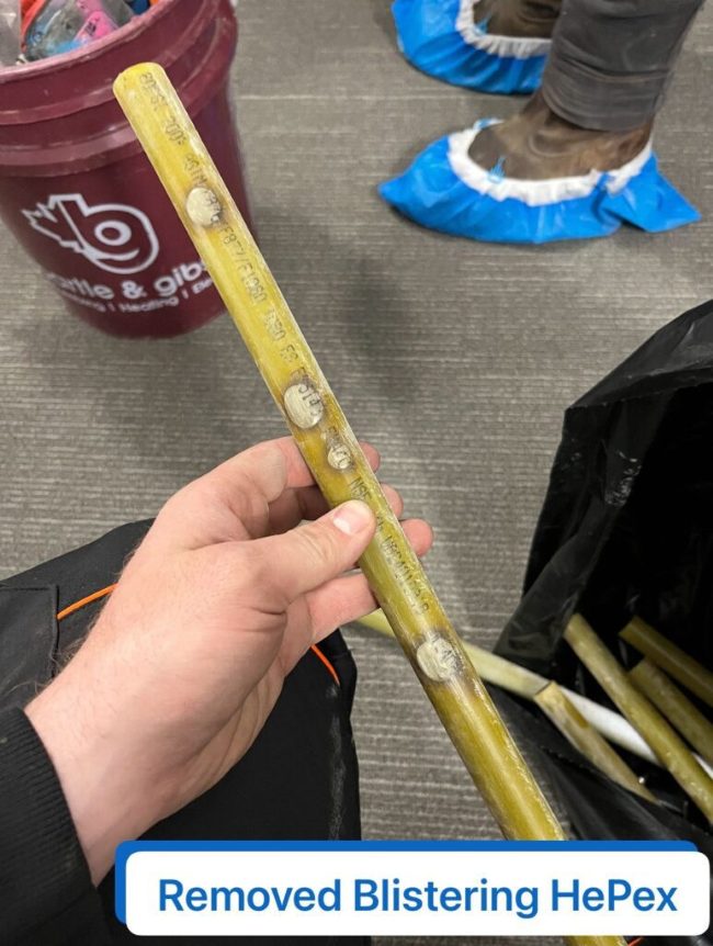HePex Piping Removed Due to Blistering
